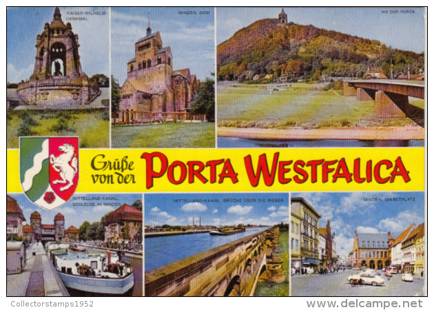 40560- PORTA WESTFALICA- EMPEROR WILHELM MEMORIAL, CATHEDRAL, SHIPS, HILL, BRIDGE, SQUARE, CAR - Porta Westfalica