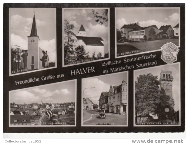 40609- HALVER- CHURCH, SCHOOL, TOWER, STREET VIEW, PANORAMA, CAR - Halver