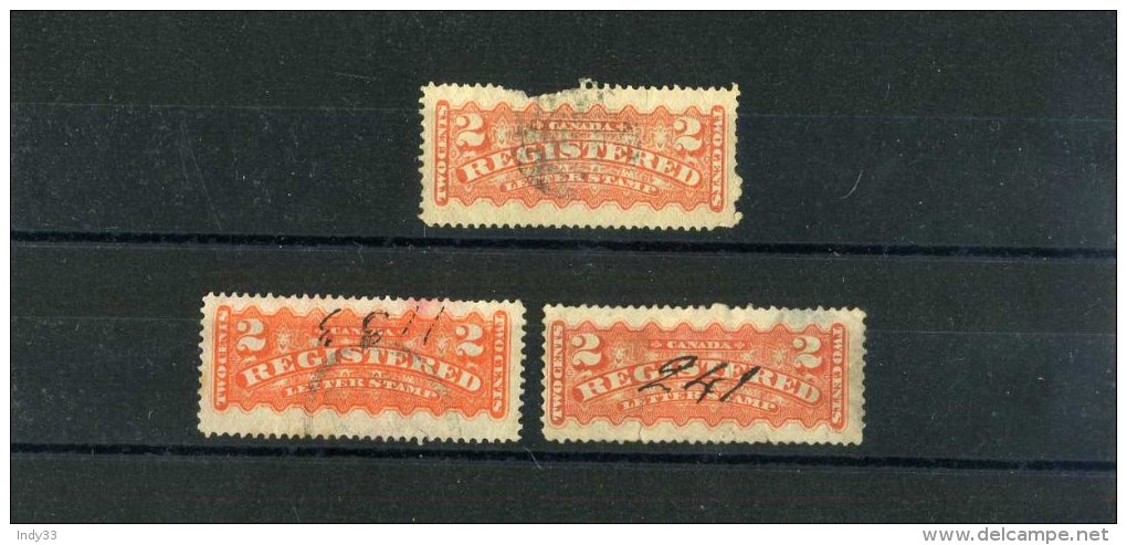 - CANADA . TIMBRES POUR LETTRES RECOMMANDEES . 1879/88 . OBLITERES .  VARIANTES COULEURS . - Aangetekend