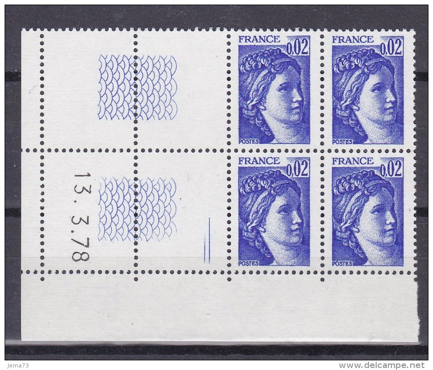 N° 1963 Type Sabine Oeuvre De Louis David: Bloc De 4 Timbres Neuf Coins Datés Du 13.3.79 - 1970-1979