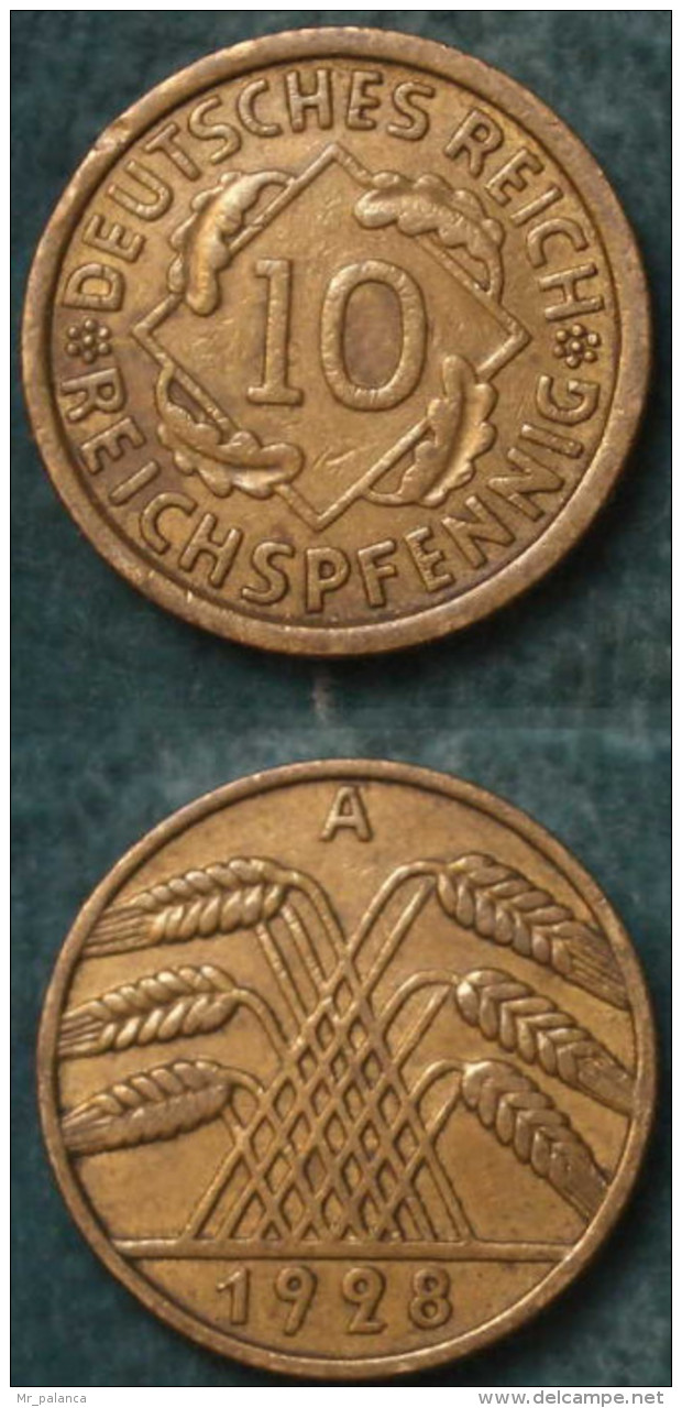 M_p> Germania Repubblica Di Weimar 10 Rentenpfenning 1928 A - 10 Rentenpfennig & 10 Reichspfennig