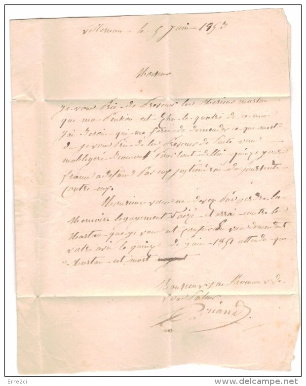 D514 - LETTRE YT10 SEUL SUR LETTRE  VILLEVONNE 5 JUIN 53 A CHARANTE  BELLE - 1852 Louis-Napoléon