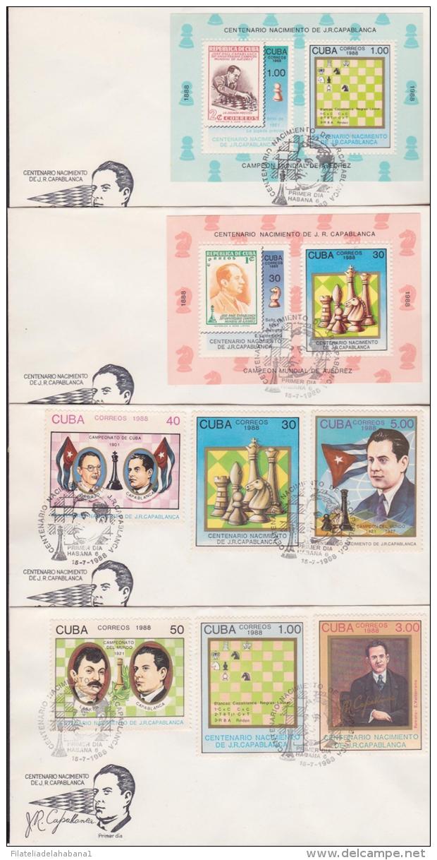 1988-FDC-40 CUBA FDC 1988 JOSE RAUL CAPABLANCA CHESS AJEDREZ SET - FDC