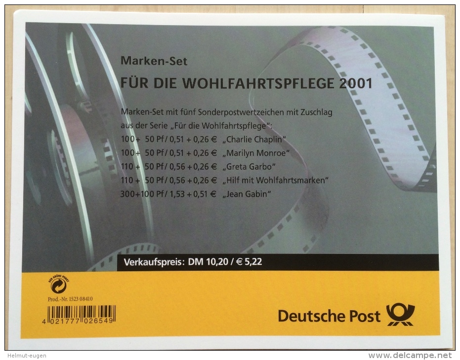 MiNr. 2218 - 2222 Deutschland Bundesrepublik Deutschland 2001, 11. Okt./ 13. Nov. Wohlfahrt: Internationale Filmschauspi - Ungebraucht