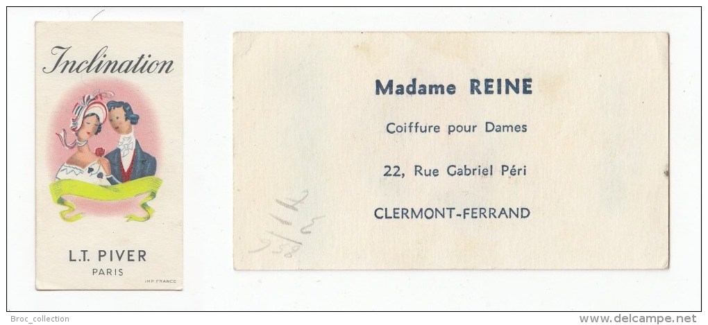 Inclination, L.T. Piver, Paris, Madame Reine, Coiffure, Clermont-Ferrand, Carte Parfumée, Publicité, Parfum - Vintage (until 1960)