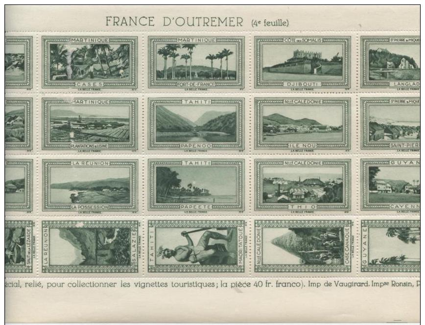 FEUILLE  N° 4  DE  20  VIGNETTES **  "  FRANCE  D' OUTREMER  "  (  2 SCANS  )   VOIR DESCRIPTION - Tourisme (Vignettes)