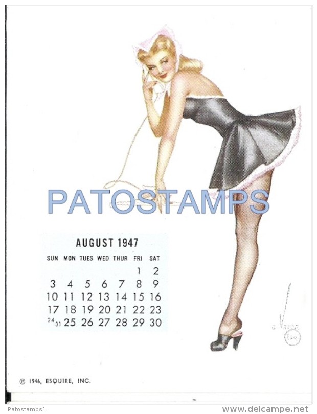 36338 ART ARTE SIGNED VAROA WOMAN SENSUAL WITH PHONE & CALENDARY AUGUST 1947 8.5 X 10.8 CM PIN UPS  NO POSTAL POSTCARD - Pin-Ups