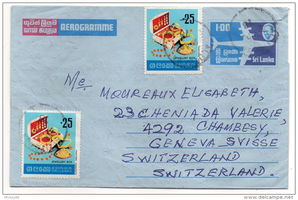 SRI LANKA--1978--Aérogramme De ALUTGAMA Pour Genève-Suisse- Timbres (bijoux) En Complément - Cachets - Sri Lanka (Ceylan) (1948-...)