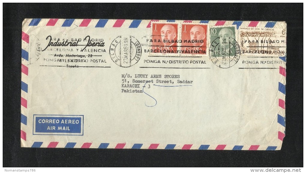 Spain 1969 Slogan Postmark Air Mail Postal Used Cover Espana To Pakistan - Autres & Non Classés