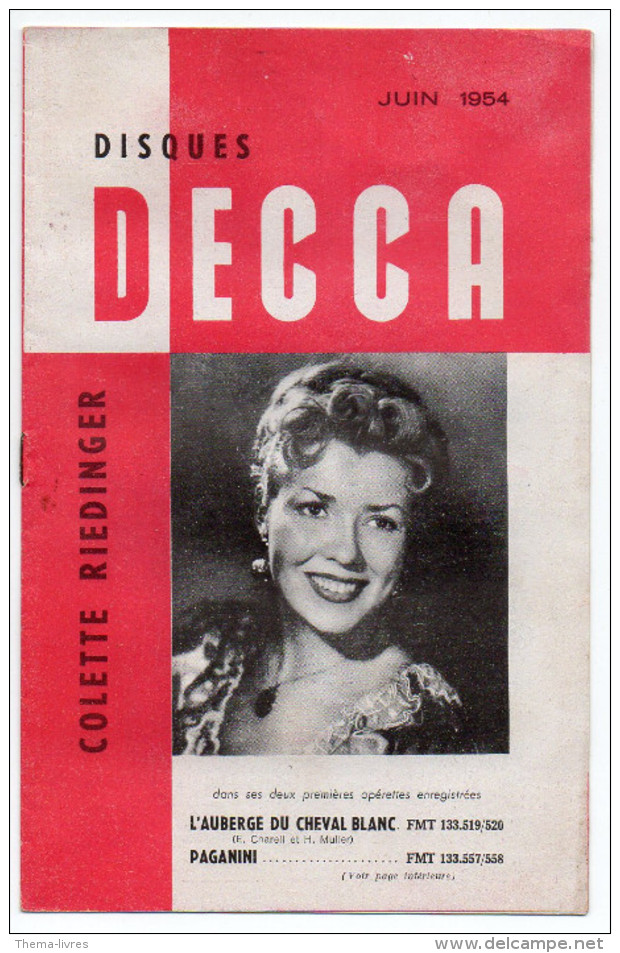 Catalogue DISQUES: DECCA Juin 1954 Colette Riedinger En Couv (PPP2779) - Autres & Non Classés