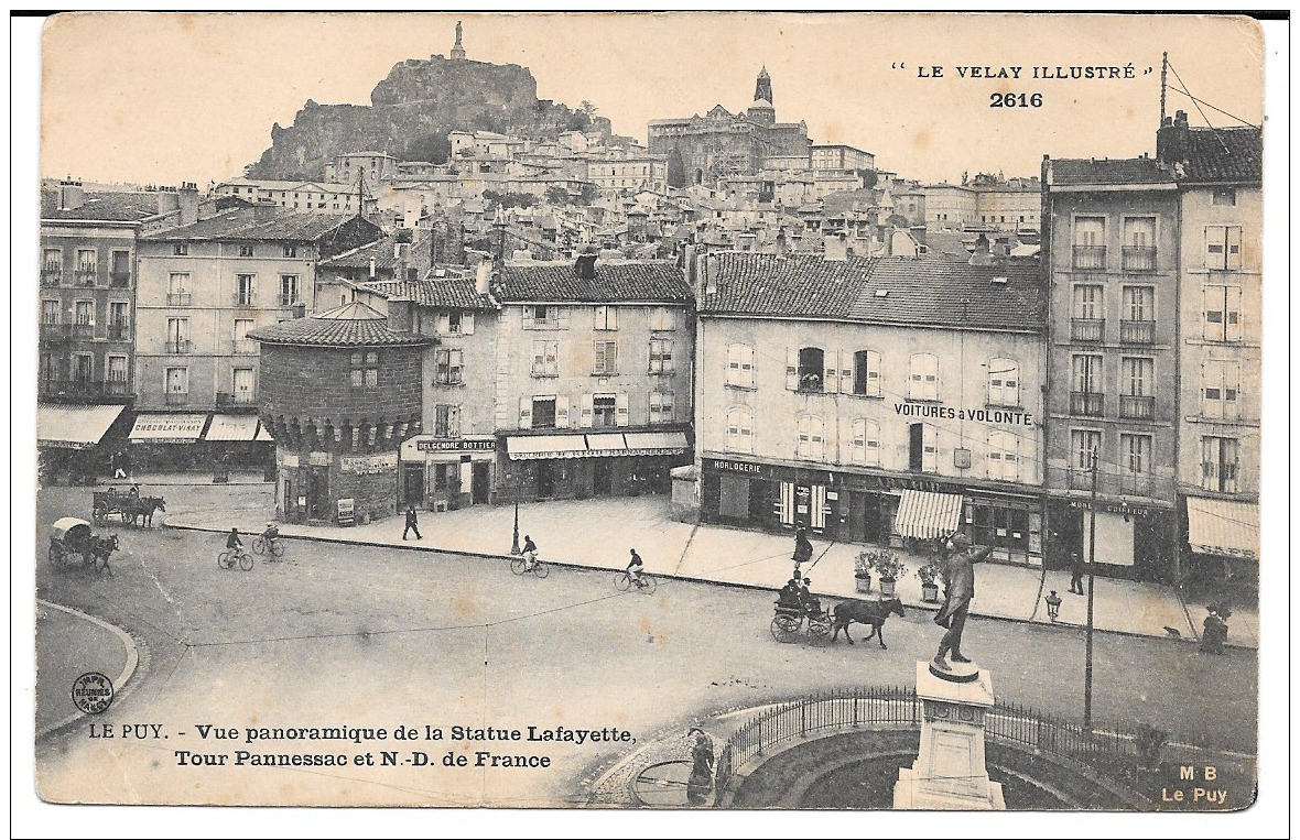 Cpa Le Puy  / Vue Panoramique De La Statue Lafayette - Tour Pannessac Et N.D. De France . - Le Puy En Velay