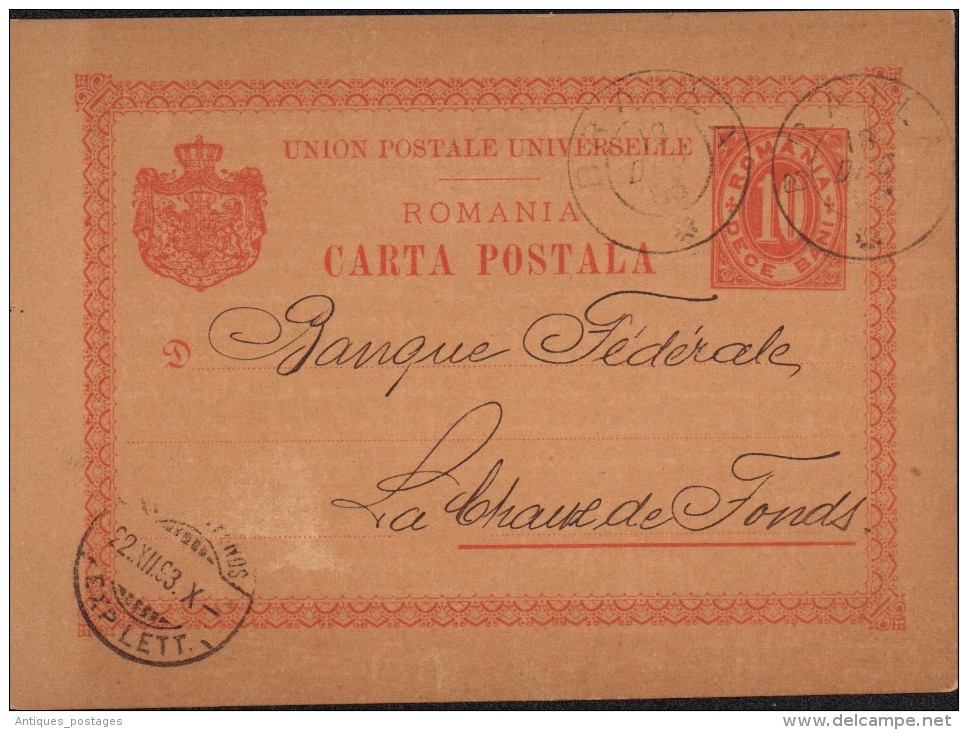 Entier Postal Roumanie Banque De Roumanie Braila Banque Fédérale La Chaux De Fonds Suisse - Postwaardestukken
