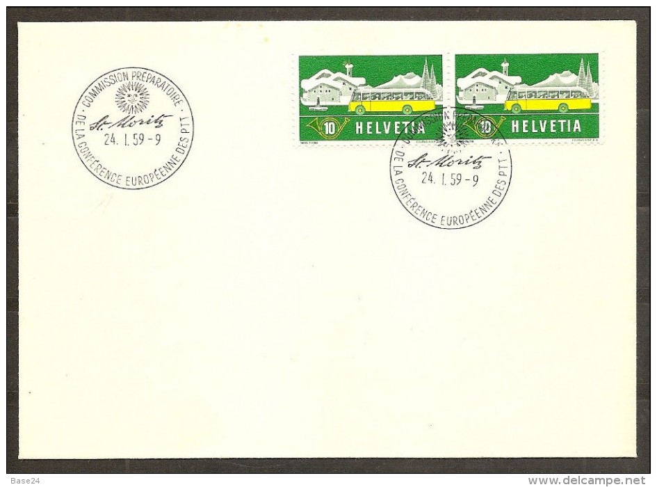 1959 Svizzera Switzerland CORRIERE POSTALE PTT  COURIER POST Coppia 10c Su Busta Ann.spec. - Posta