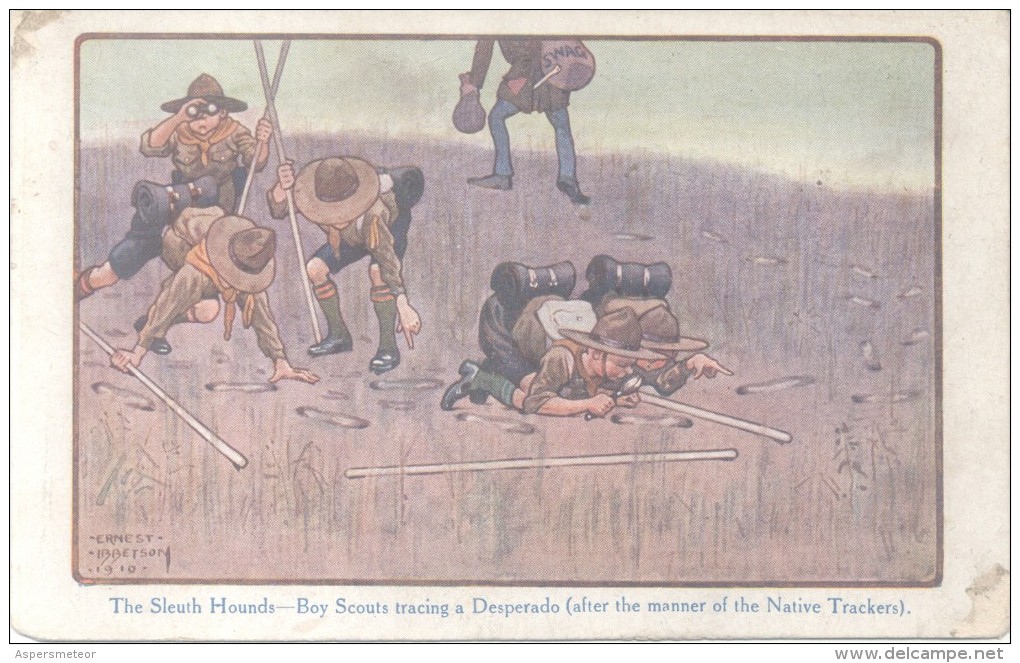 THE SLEUTH HOUNDS - BOY SCOUTS CPA RARISIME ILLUSTRATEUR  ERNEST IBBETSON YEAR 1910 VOYAGEE HAARLEM - Padvinderij