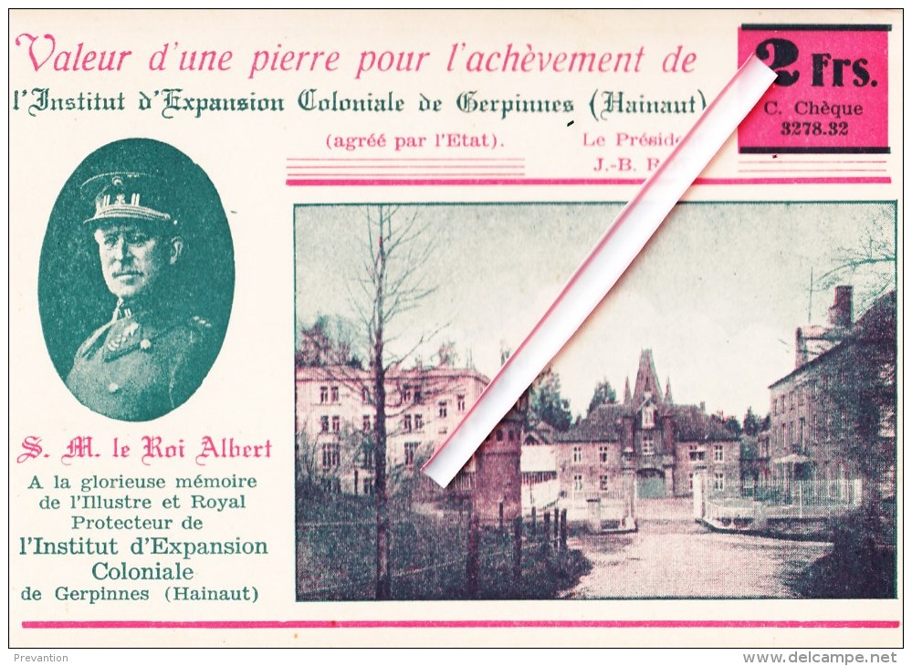 Valeur D'une Pierre Pour L'achèvement De "L'Institut D'expansion Coloniale De GERPINNES - Carte Colorée - Gerpinnes