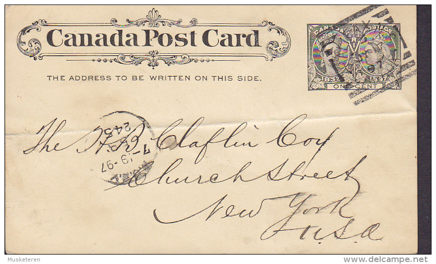 Canada Postal Stationery Ganzsache Entier 1c. Victoria Jubilee HALIFAX Nova Scotia 1897 NEW YORK USA (2 Scans) - 1860-1899 Règne De Victoria