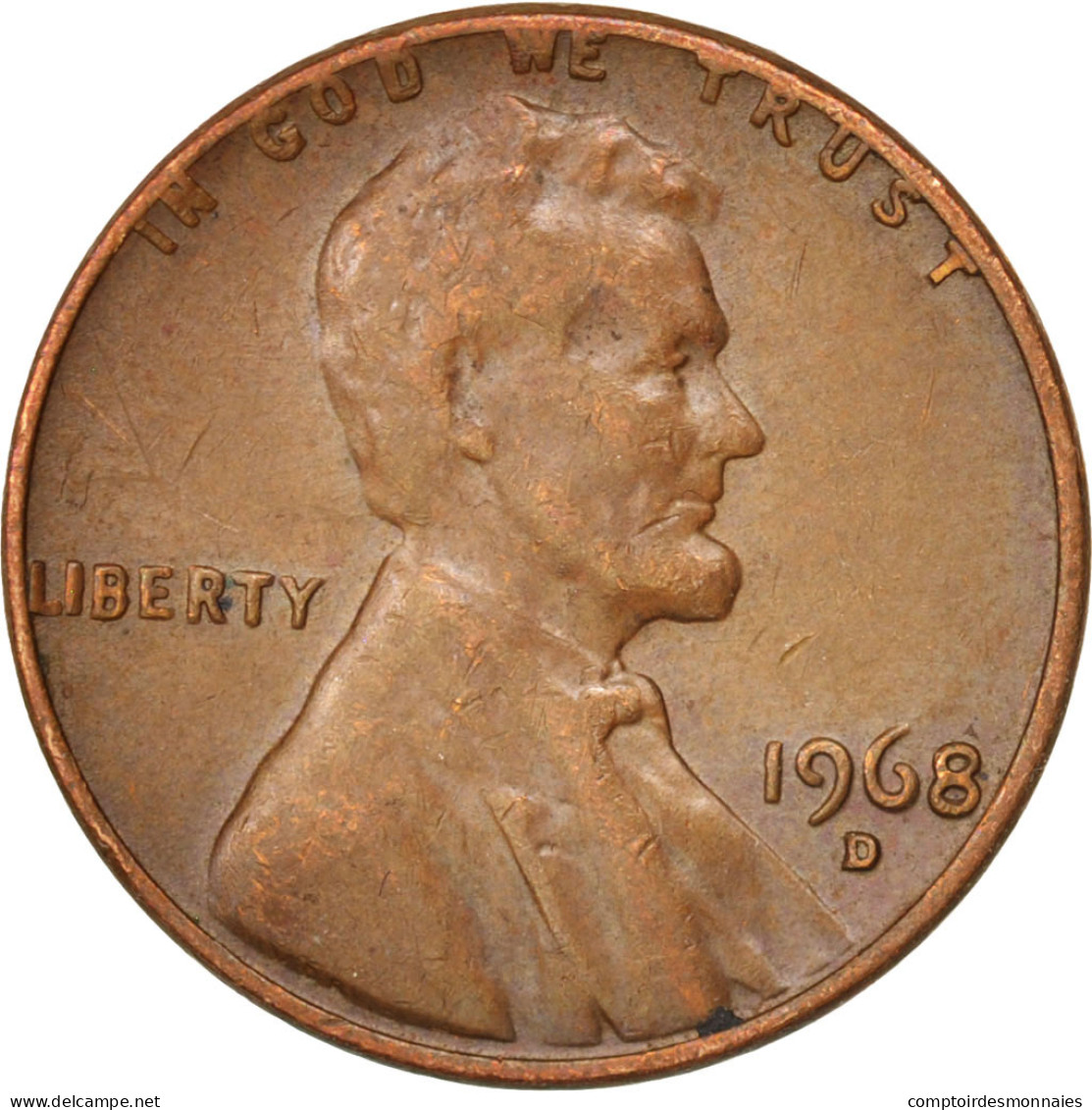 États-Unis, Lincoln Cent, 1968, Denver, TTB, Brass, KM:201 - 1959-…: Lincoln, Memorial Reverse