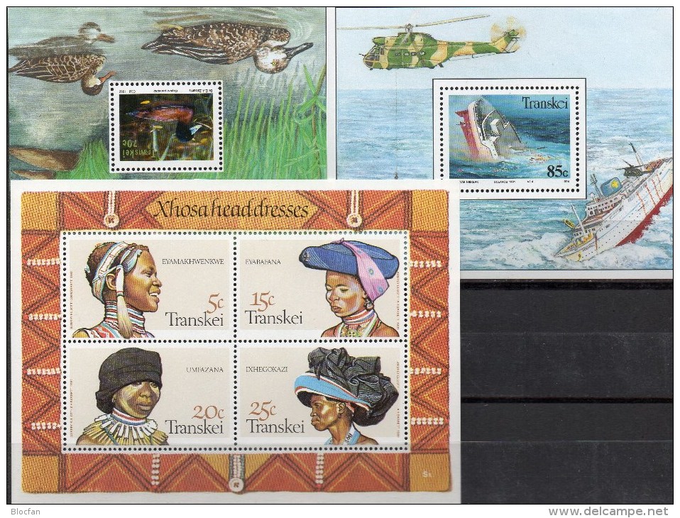 Haar-Trachten 1981 Südafrika Transkei Block 1,9+12 ** 19€ Vögel Bloc M/s EXPO Philatelic Ship Sheets Bf South Africa RSA - Transkei