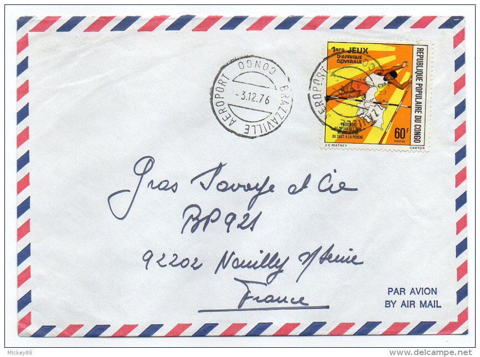 CONGO-1976-Lettre De BRAZZAVILLE Aéroport Pour NEUILLY/Seine-92-France--timbre Sport  "Saut à La Perche" Seul Sur Lettre - Autres & Non Classés