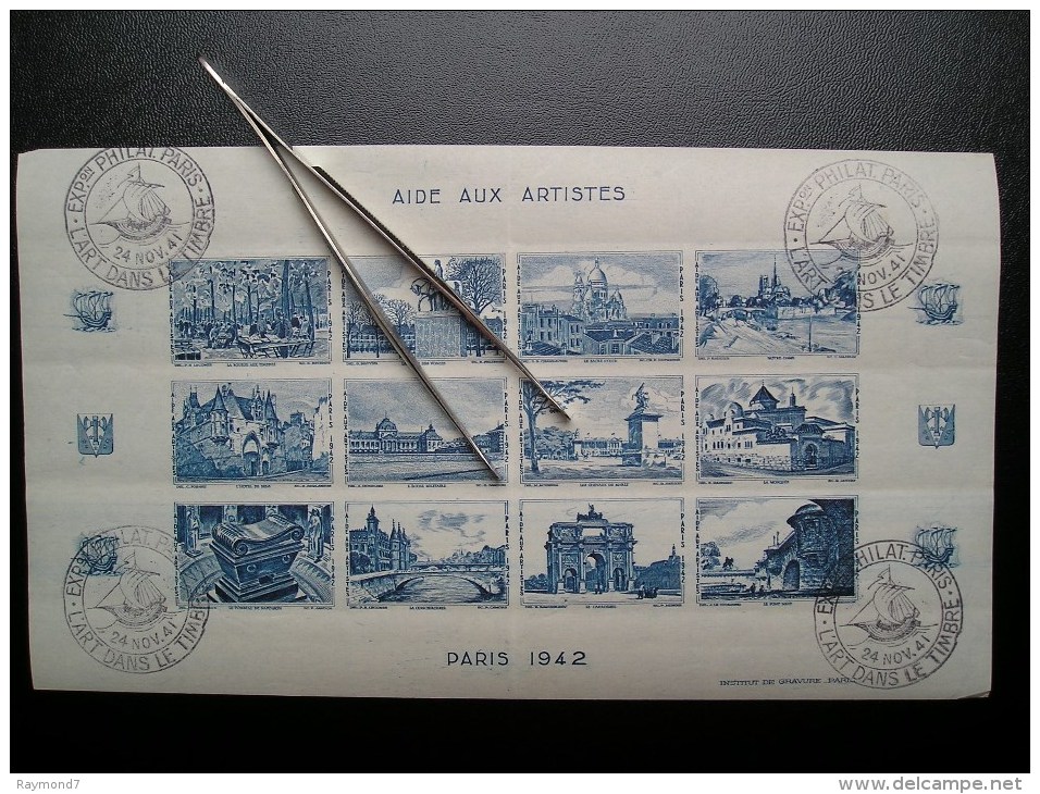 Feuillet  Aide Aux Artistes  Paris 1942  Neuf, Gomme Intacte, Non Dentelé - Blocks Und Markenheftchen