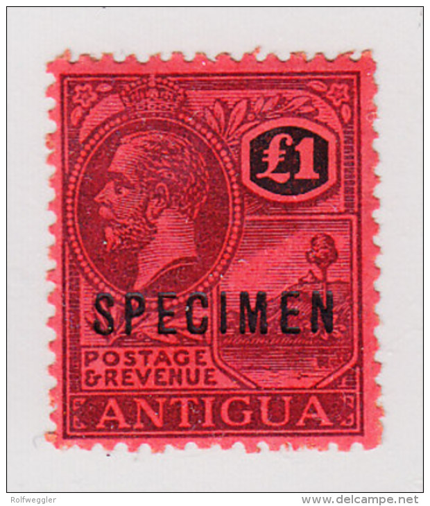 Antigua 1922 SG#61s 1L Aufdruck Specimen In Schwarz - 1858-1960 Colonie Britannique