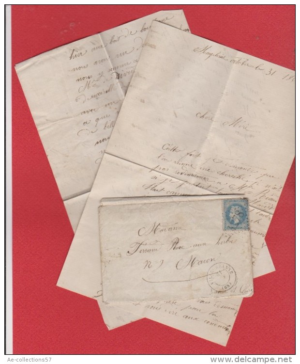 Enveloppe + Lettre  / De Villeurbanne  /  Pour Mâcon / 31 Octobre 1868 - 1849-1876: Periodo Classico