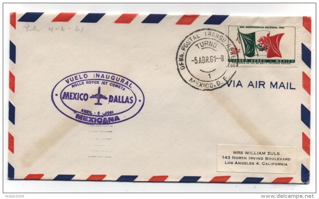 Mexico/Dallas USA FIRST FLIGHT COVER ROLLS ROYCE JET COMETA MEXICANA 1961 - Mexiko