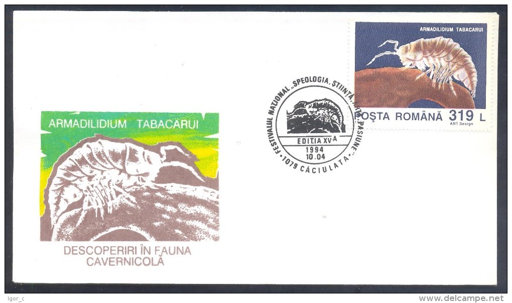 Romania 1994 Cover: Fauna Animals Tiere National Festival Of Speleology Discoveries In Cave Fauna Armadilidium Tabacarui - Sonstige & Ohne Zuordnung