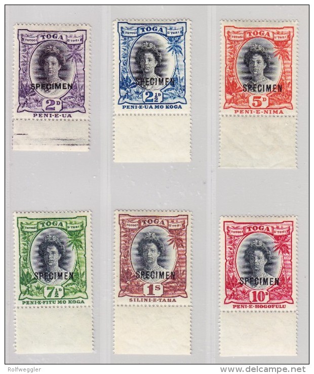 Tonga 1920/22 Lot 6 Werte SG57, 58, 60-63 Alle* Mit Bogenrand Und Aufdruck "Specimen" - Tonga (...-1970)