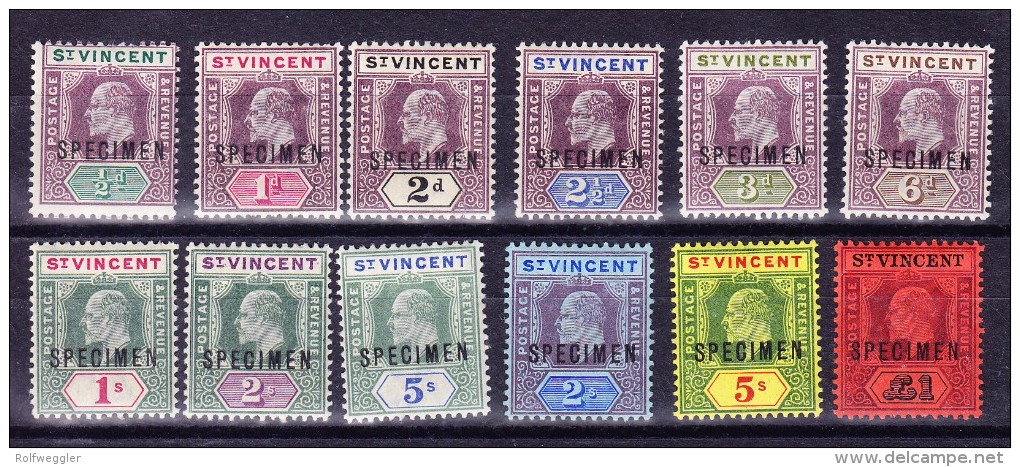 St Vincent 1902/11 SG#76-84s Und 91-93s Komplett 12 Marken Mit Aufdruck "Specimen" - St.Vincent (...-1979)