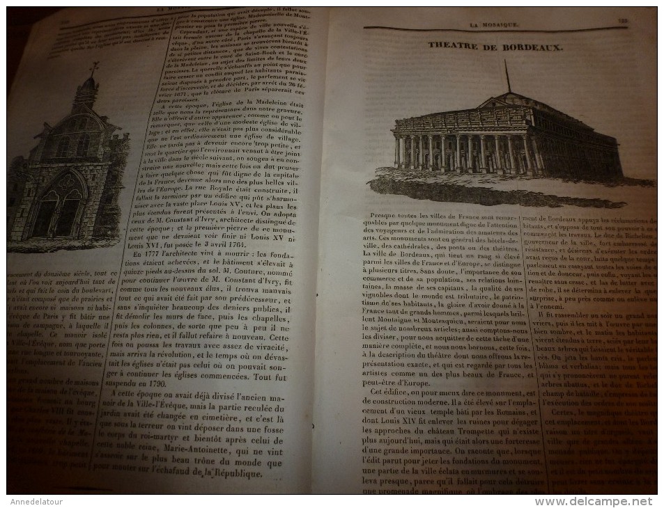 1833 LM :Le LION Et La LIONNE (gravure Pleine Page); L'église De La Madeleine ; Théâtre De BORDEAUX; Le Crocodile - Non Classés