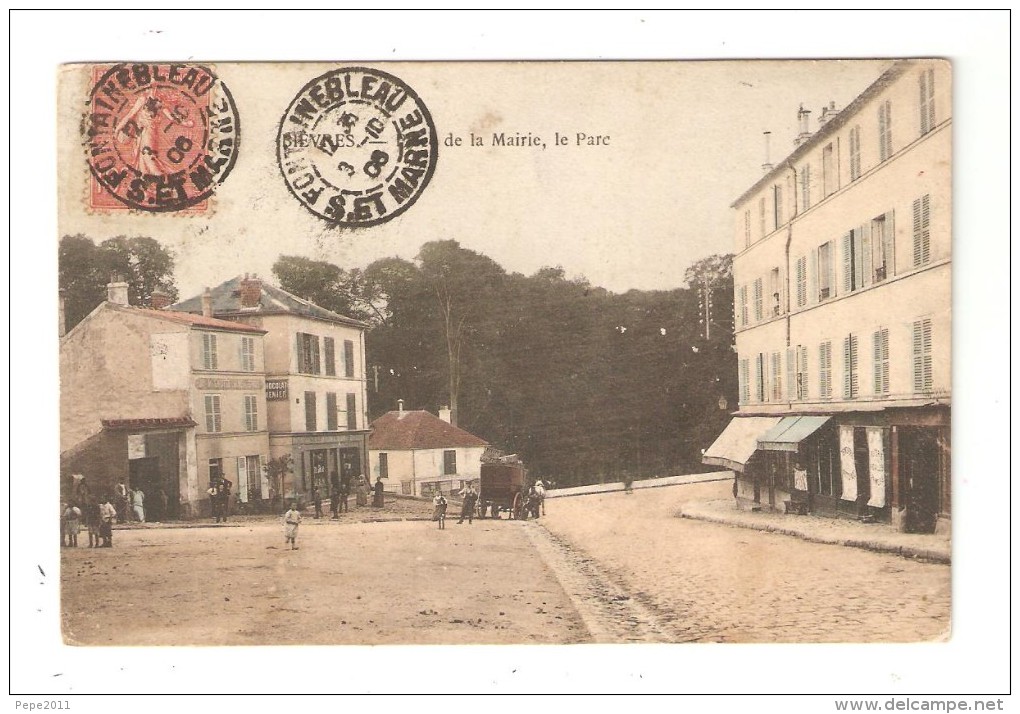 CPA  91  Bièvres - Place De La Mairie, Le Parc - Simi-Aquarelle Animation Maisons Attelage 1905 - Bievres