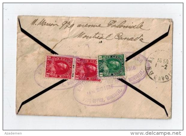 Lettre  " BRITISH MAIL BRANCH  POST OFFICE, MONTREAL  1916 " Pour La France - Histoire Postale