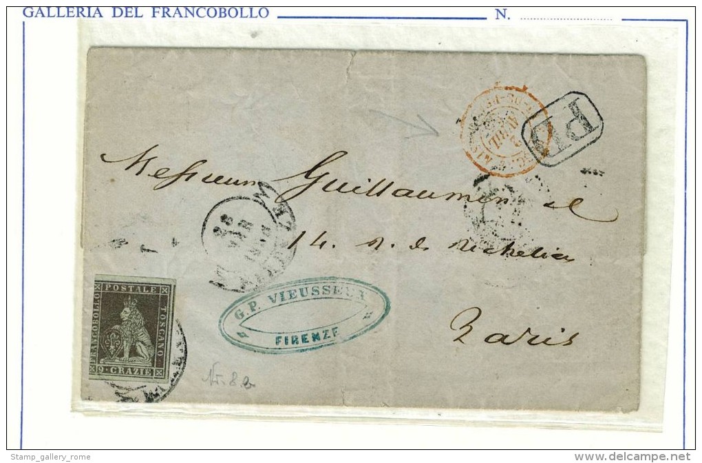 GRANDUCATO DI TOSCANA - # 8b - DA FIRENZE PER PARIGI - ANNO 1855 - VIA MARE - Toskana