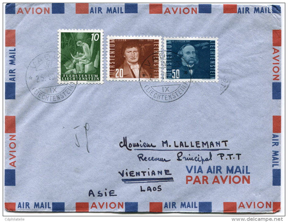 LIECHTENSTEIN LETTRE PAR AVION DEPART VADUZ 25 VIII 54 POUR LE LAOS - Covers & Documents