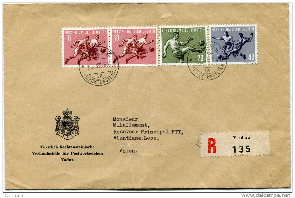 LIECHTENSTEIN LETTRE RECOMMANDEE DEPART VADUZ 25 VIII 54 POUR LE LAOS - Briefe U. Dokumente