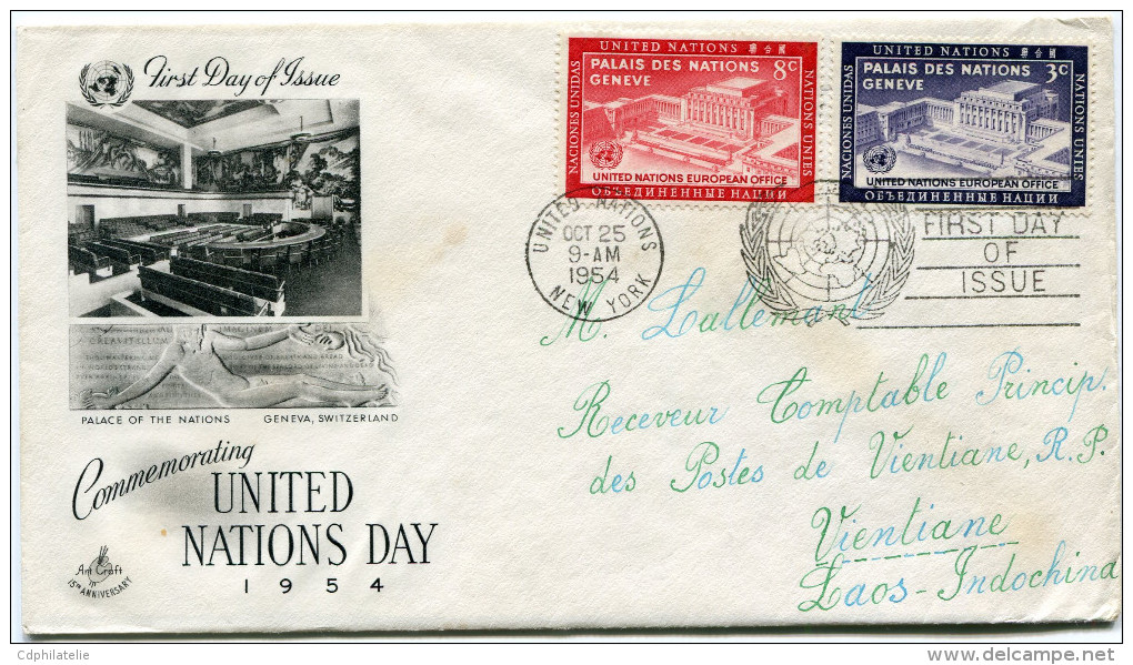 NATIONS UNIES LETTRE DEPART NEW YORK OCT 25  1954 POUR LE LAOS - ONU