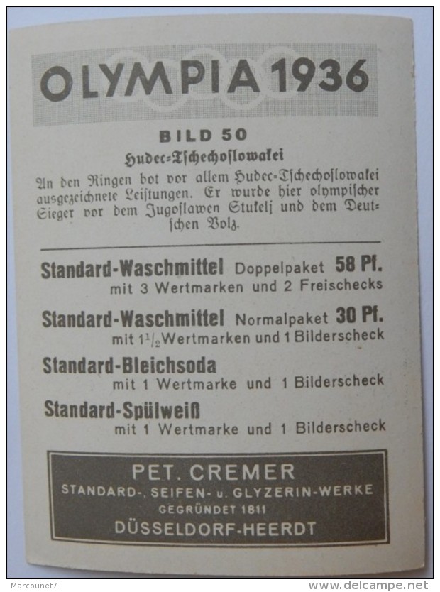 VIGNETTE JEUX OLYMPIQUES J.O BERLIN OLYMPIA 1936 PET CREMER DUSSELDORF BILD 50 GYMNASTIQUE - Trading Cards