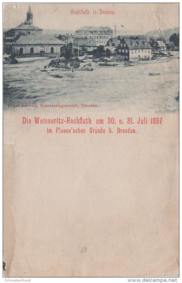 Litho AK Hochfluth Freital Deuben Weisseritz Hochwasser Flut 1897 Plauenscher Grund Bei Dresden Plauen Löbtau - Freital