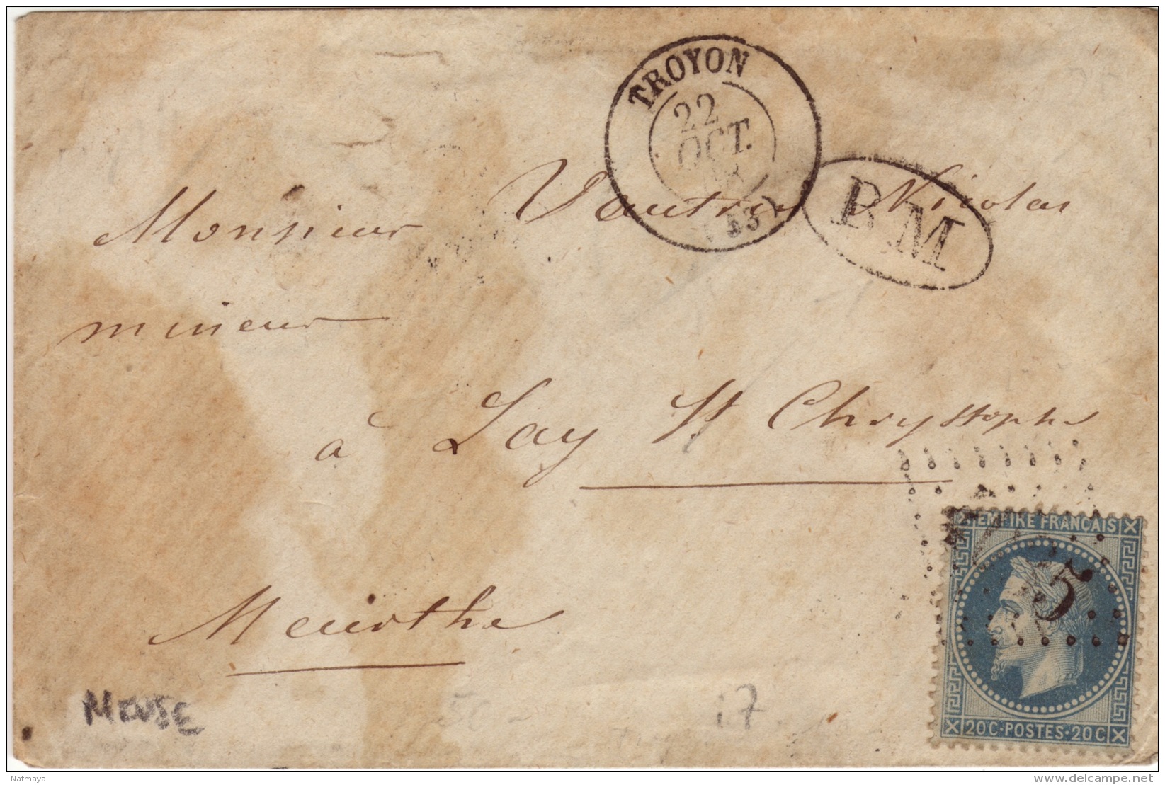 MEUSE - Troyon- Enveloppe -CAD-Type15+BM-Oblitération Grand Chiffre N°4035- 1868 - 1849-1876: Classic Period