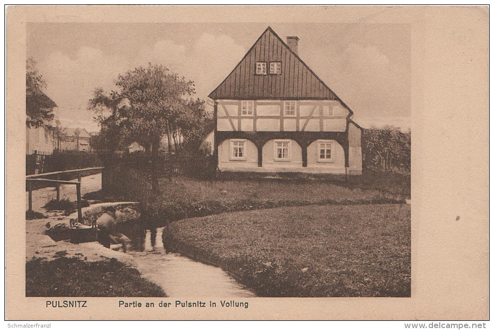 AK Partie An Der Pulsnitz In Vollung Waschstelle Waschfrau Bauernhaus Gehöft Vollungstrasse ? Schulstrasse ? Stempel - Pulsnitz