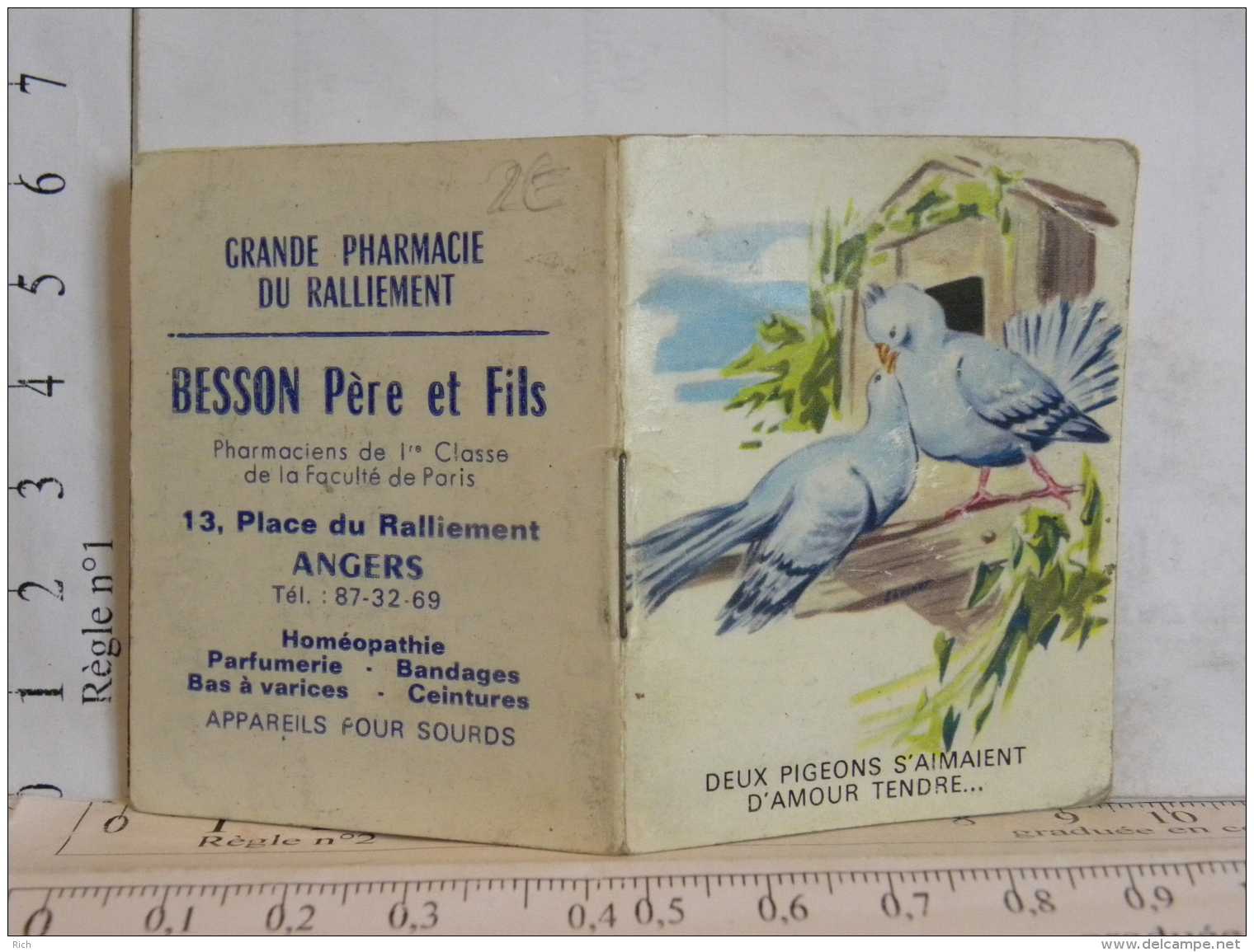 Petit Calendrier - 49 ANGERS - Besson Pharmacie - 1969 - Deux Pigeons S'aimaient D'amour Tendre ... - Petit Format : 1961-70