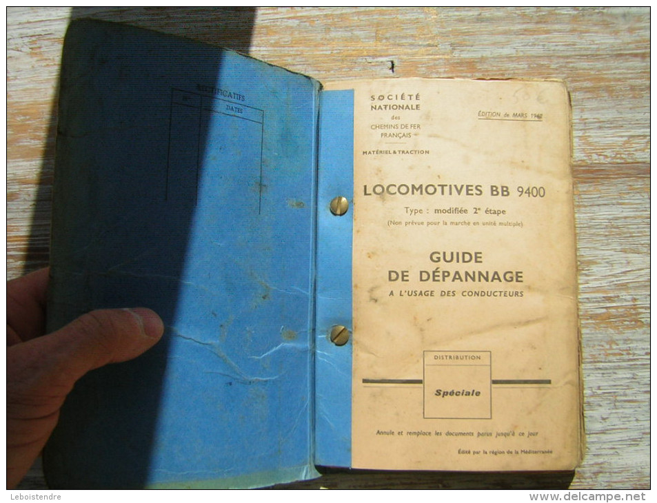SNCF LIVRE LOCOMOTIVES BB 9400  GUIDE DE DEPANNAGE A L´USAGE DES CONDUCTEURS  EDITIONS DE MARS 1962