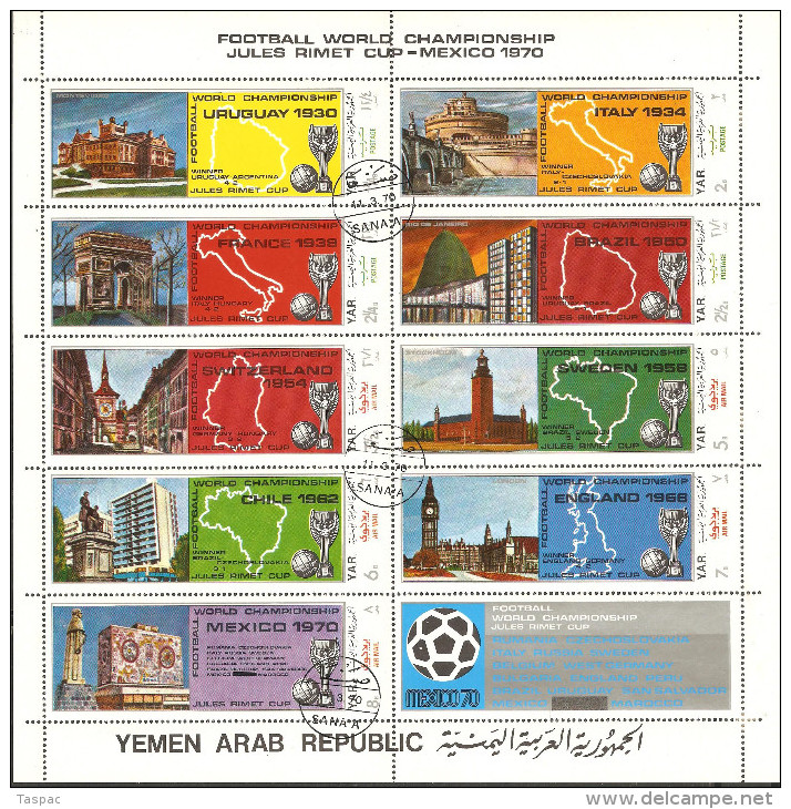 North Yemen 1970 Mi# 1088-1096 Kleinbogen Used - Football World Championship, Mexico: Previous Venues / Soccer - 1970 – Mexico