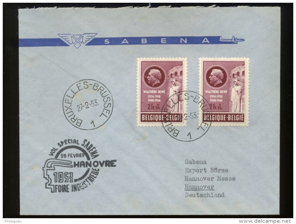 Sabena Vol Spécial 28 Février 1953  ---> Hannover - Storia Postale