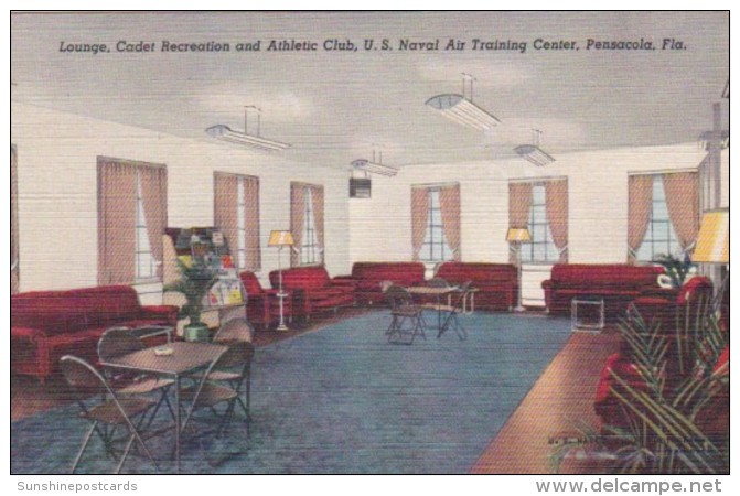 Lounge Interior Cadet Recreation &amp; Athletic Club U S Naval Air Training Station Pensacola Florida Curteich - Pensacola