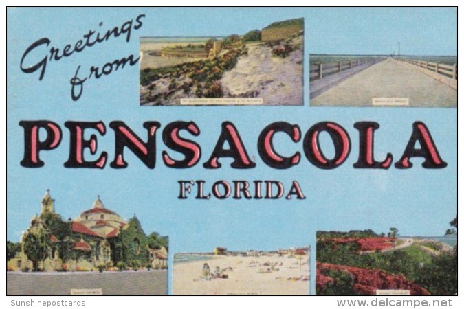 Florida Greetings From Pensacola Large Letter Linen 1954 - Pensacola