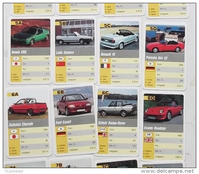 JEU DES FAMILLES 32 CARTES COMPLET AUTOMOBILES CABRIOLET LOTUS CADILLAC MERCEDES VOLVO JAGUAR TESTAROSSA PORSCHE .... - Autres & Non Classés