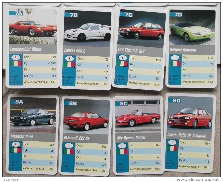 JEU DES FAMILLES 32 CARTES COMPLET AUTOMOBILES SPORT FERRARI BUGATTI LAMBORGHINI ALFA ROMEO MASERATI LANCIA FIAT .....