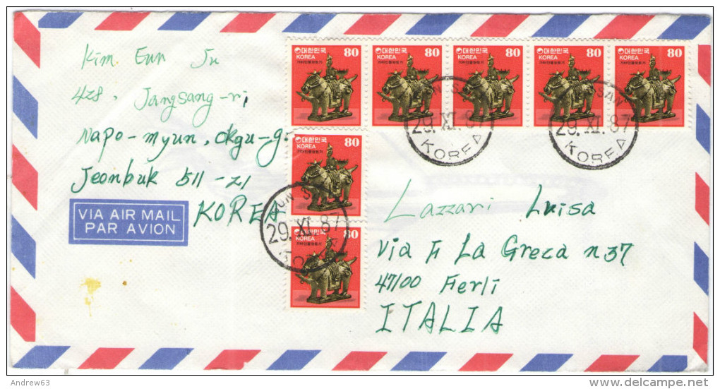 Corea Del Sud - South Korea - 1987 - Air Mail - 7 Stamps - Viaggiata Da Gunsan Per Forlì, Italy - Korea, South